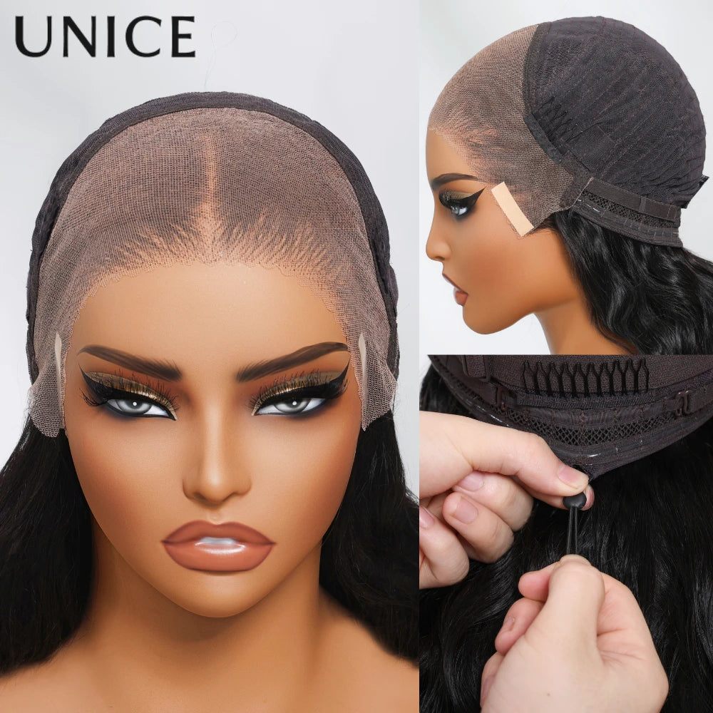 UNice 13x4 Lace Frontal Pre Cut Pre Bleached Pre Plucked Body Wave Human Hair Glueless Wig Ready To Wear 250% Density