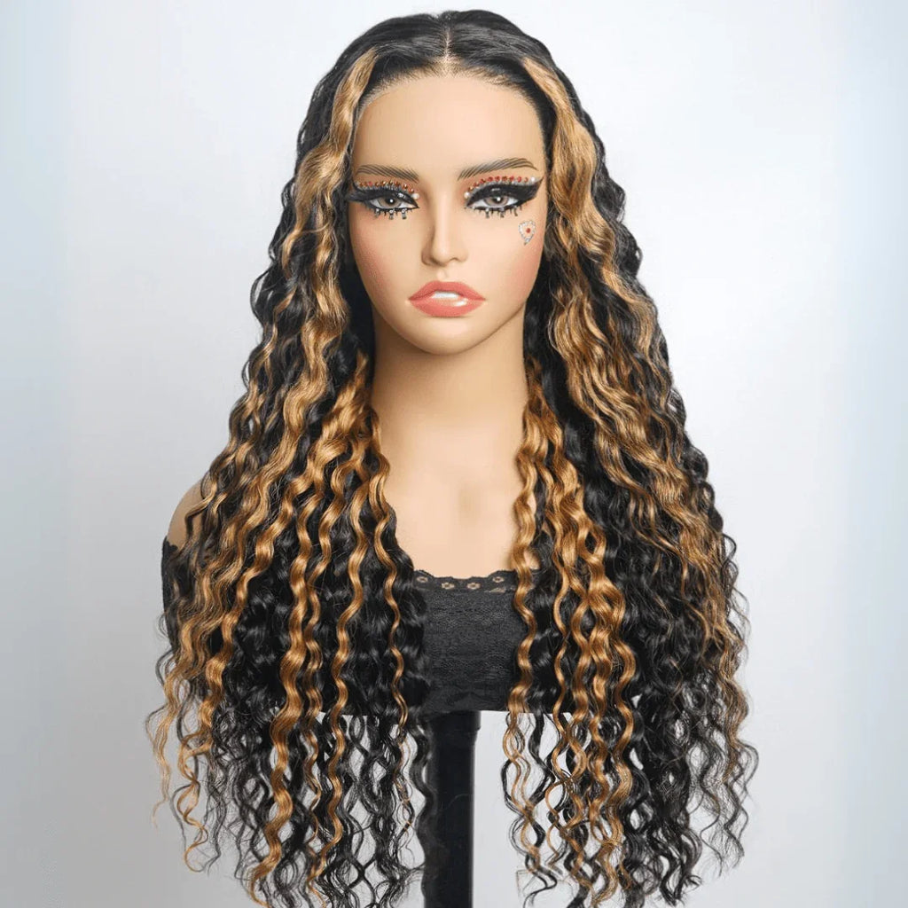 Deep Wave Lace Front Wigs Blonde Highlights Luxurious Deep Curly Wave Glueless HD Lace Glueless Wig Flash Sale-Amanda Hair