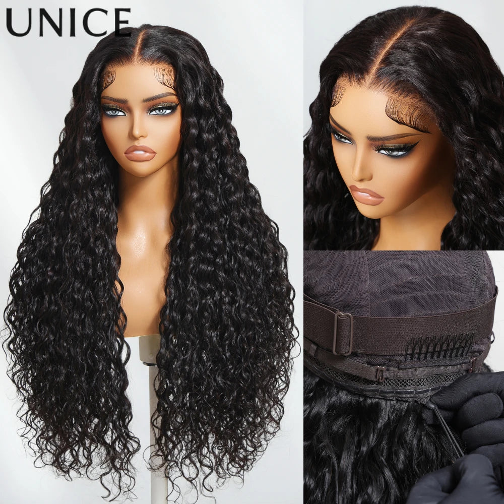 UNice Hair Water Wave 7x5 13x4 Lace Front Wig Human Hair Pre Cut Pre Bleached Wear Go Glueless Wig 150% Density