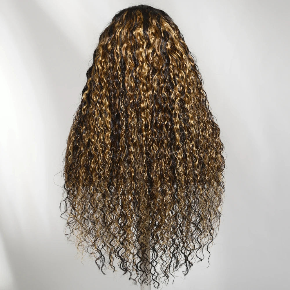 UNice 7x5 Bye Bye Slip™ Lace Golden Blonde Balayage Highlights Water Wave Wig With Drawstring Wear Go Glueless Human Hair Wigs