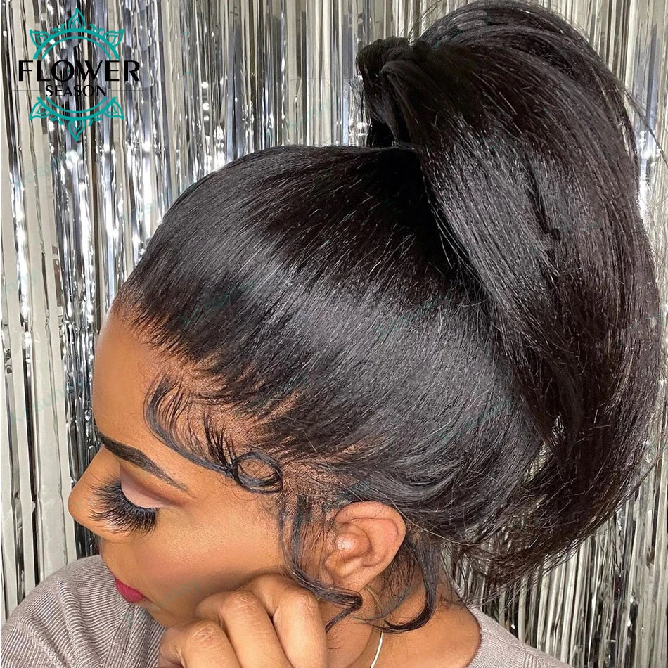 Transparent 360 Lace Frontal Wigs Light Yaki Human Hair Wig Glueless 360 Full Lace Front Wig Yaki Straight Preplucked for Women