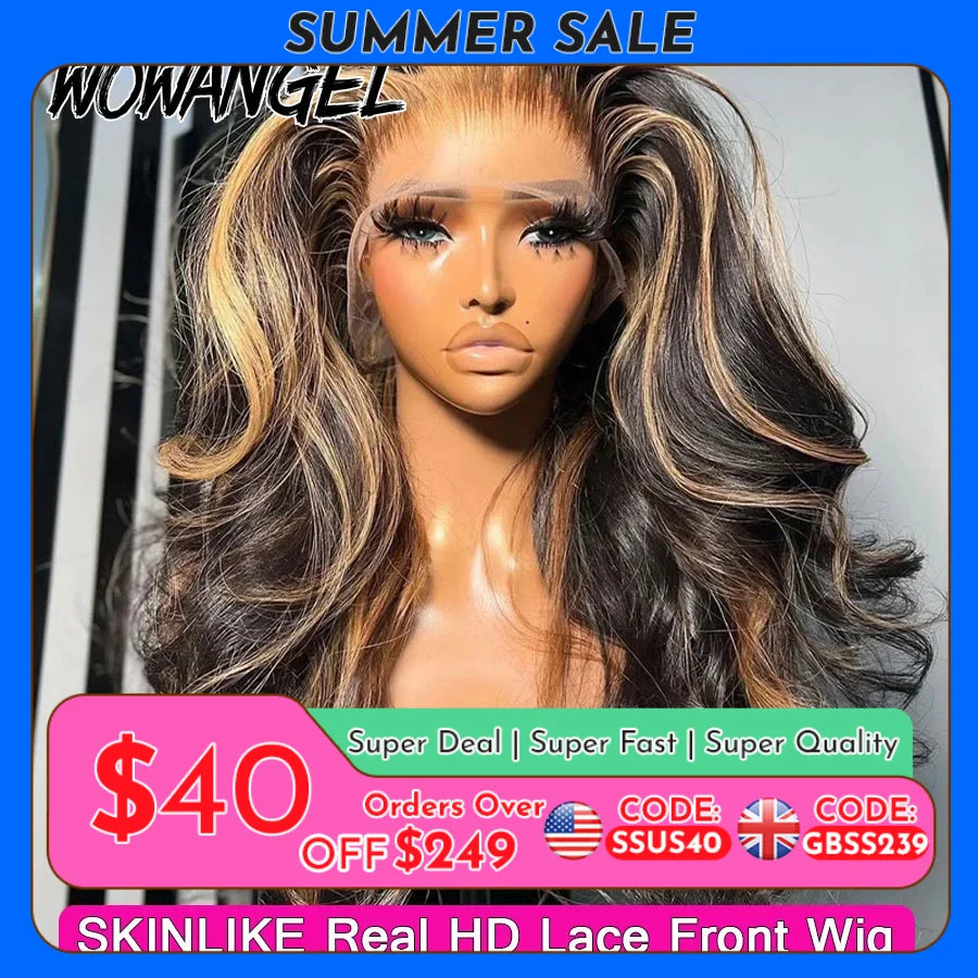 1B27 Highlight Colored Wig 13x6 HD Lace Frontal Human Hair Wig 34inch Body Wave Melt Skin 13x4 Full Frontal Wig Brazilian Hair