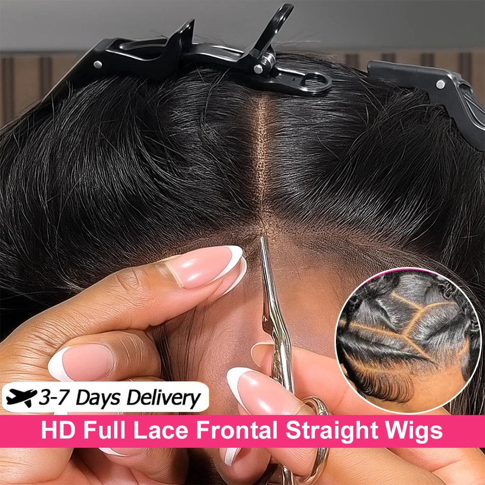 Real Full Lace Front Straight Wig HD Pre Plucked Natrual Black Lace Front Wig Transparent Lace Front Human Wig For Women