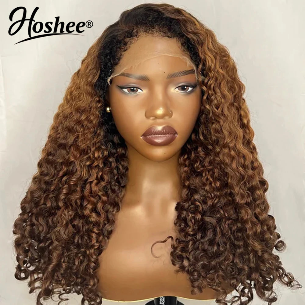 Honey Brown Glueless Colored Human Hair Wigs For Women Burmese Curly 4x4 Pre-Cut Lace Wig Wear And Go Human Hair Wig 250 Density