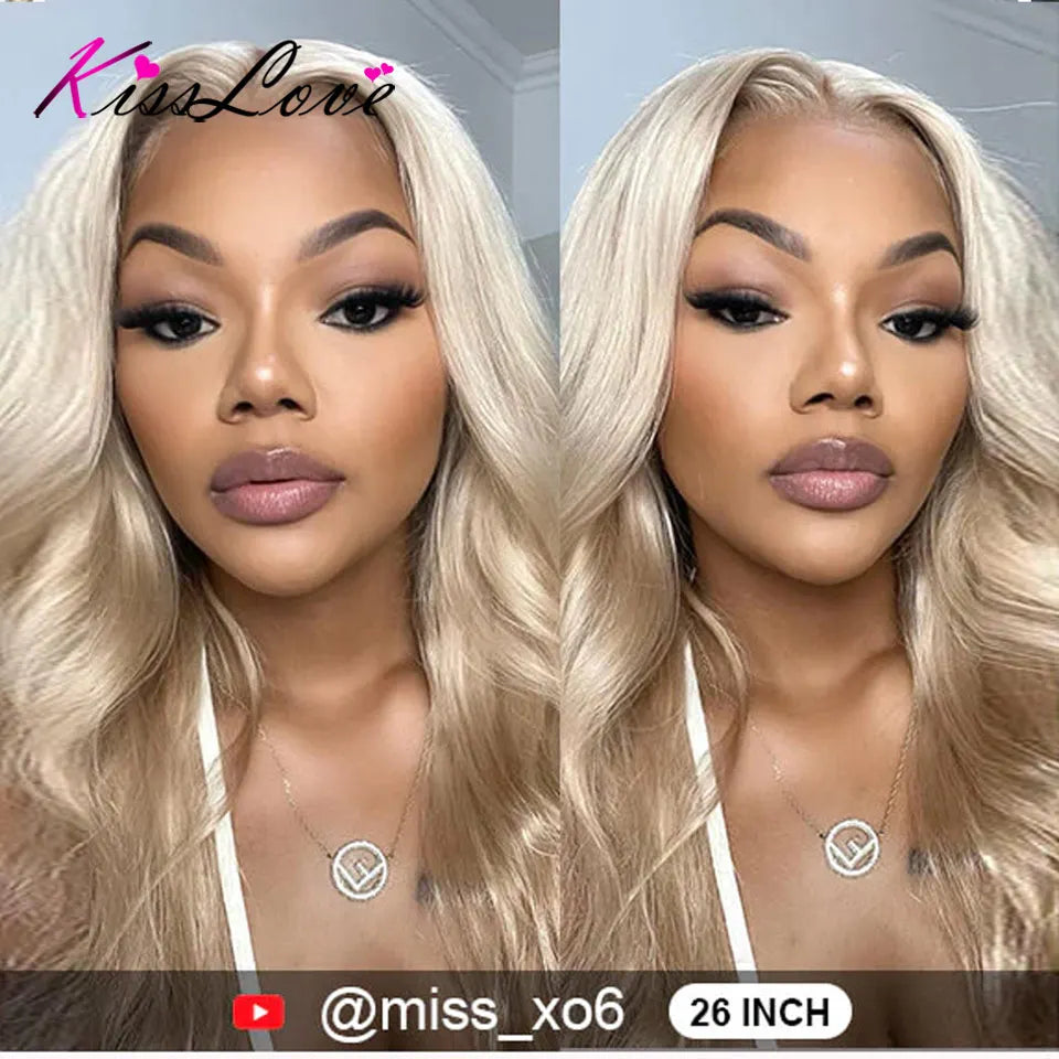 250% 3D Body Wave Ash Blonde 13x6 Lace Frontal Human Hair Wig Pre Plucked Brazilian Colored 13x4 HD Transparent Lace Front Wigs