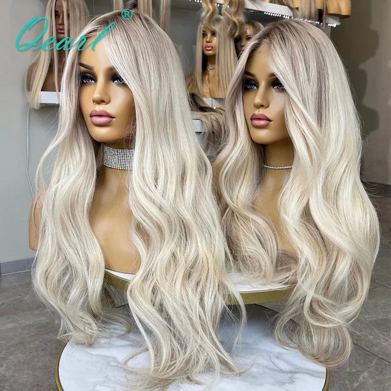 Full Lace Wig Real Human Hair Lace Frontal Wig HD Icy Ash Blonde Loose Body Wave Virgin Brazilian Hair Lace Front Wig 180% Qearl