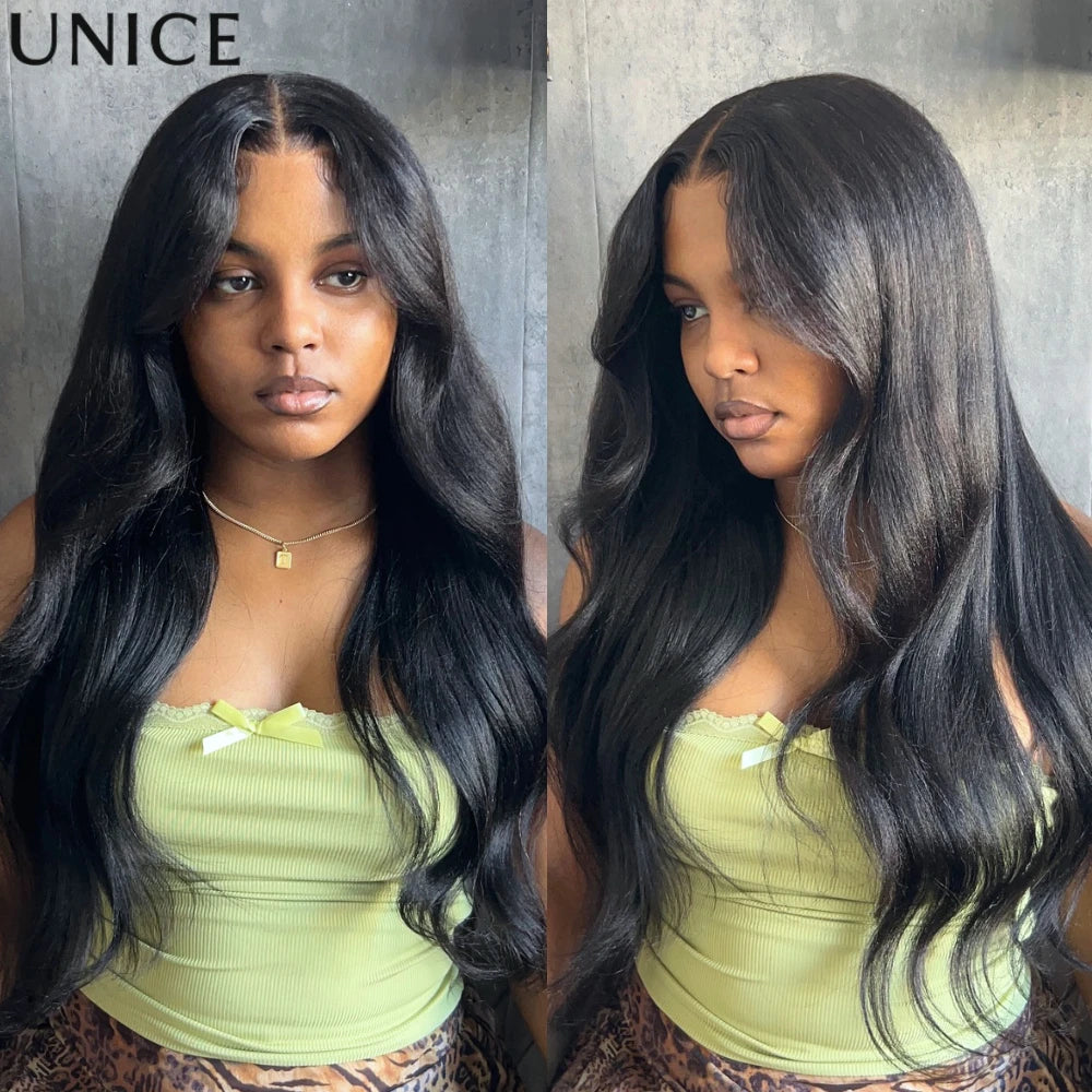 UNice 7x5 Bye Bye Slip™ Yaki Straight Glueless Wig With Invisi Drawstring 100% Human Hair Lace Wigs Wear And Go