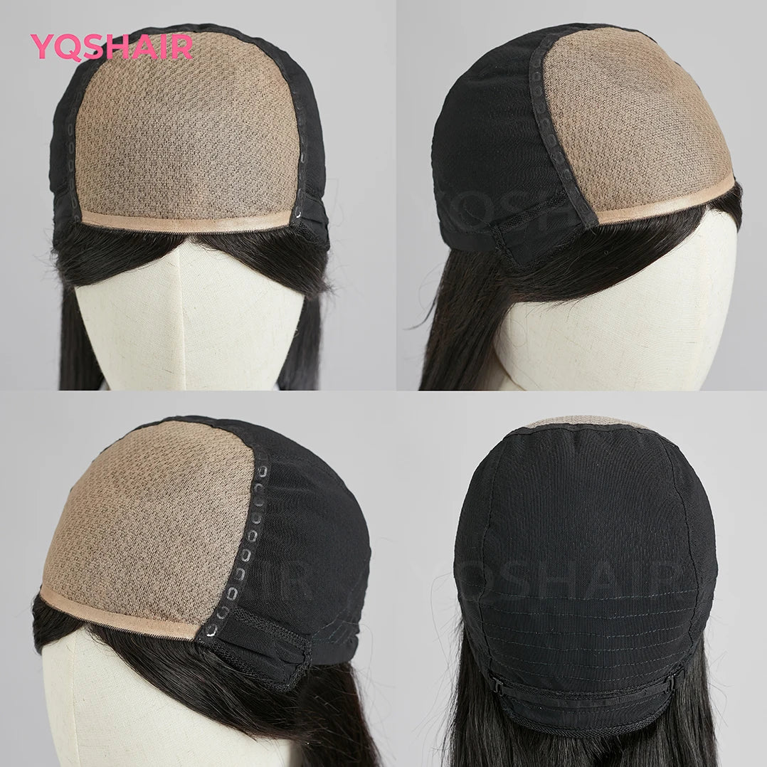 Silk Base Wigs Full Hand Tied Wig with PU Front 24" Real Virgin Layer European Human Hair Wig with Bangs Silk Base Wig for Women