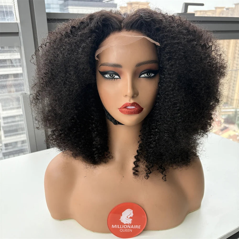 Millionaire Queen Glueless Wig Human Hair Afro Kinky Curly 5x5 Closure Lace Wig Human Hair For Brazilian Women Wear And Go 400%