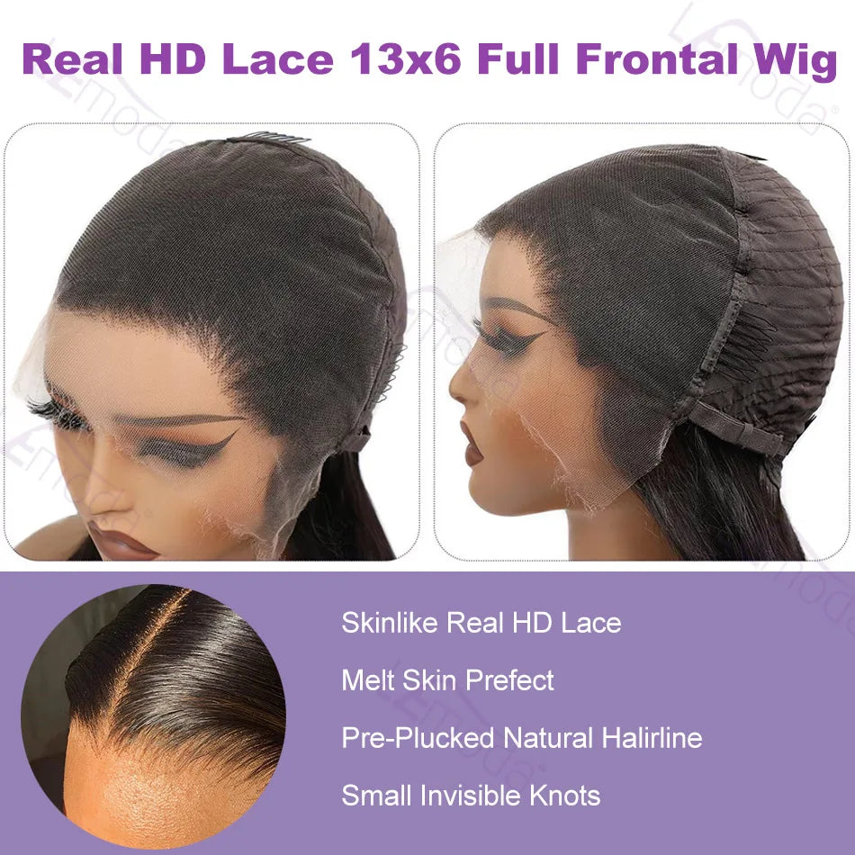 34 Inches 13x6 HD Lace Frontal Wig Body Wave Wigs 250 Density Preplucked Virgin Human Hair SKINLIKE Real HD Lace Wig Lemoda Hair