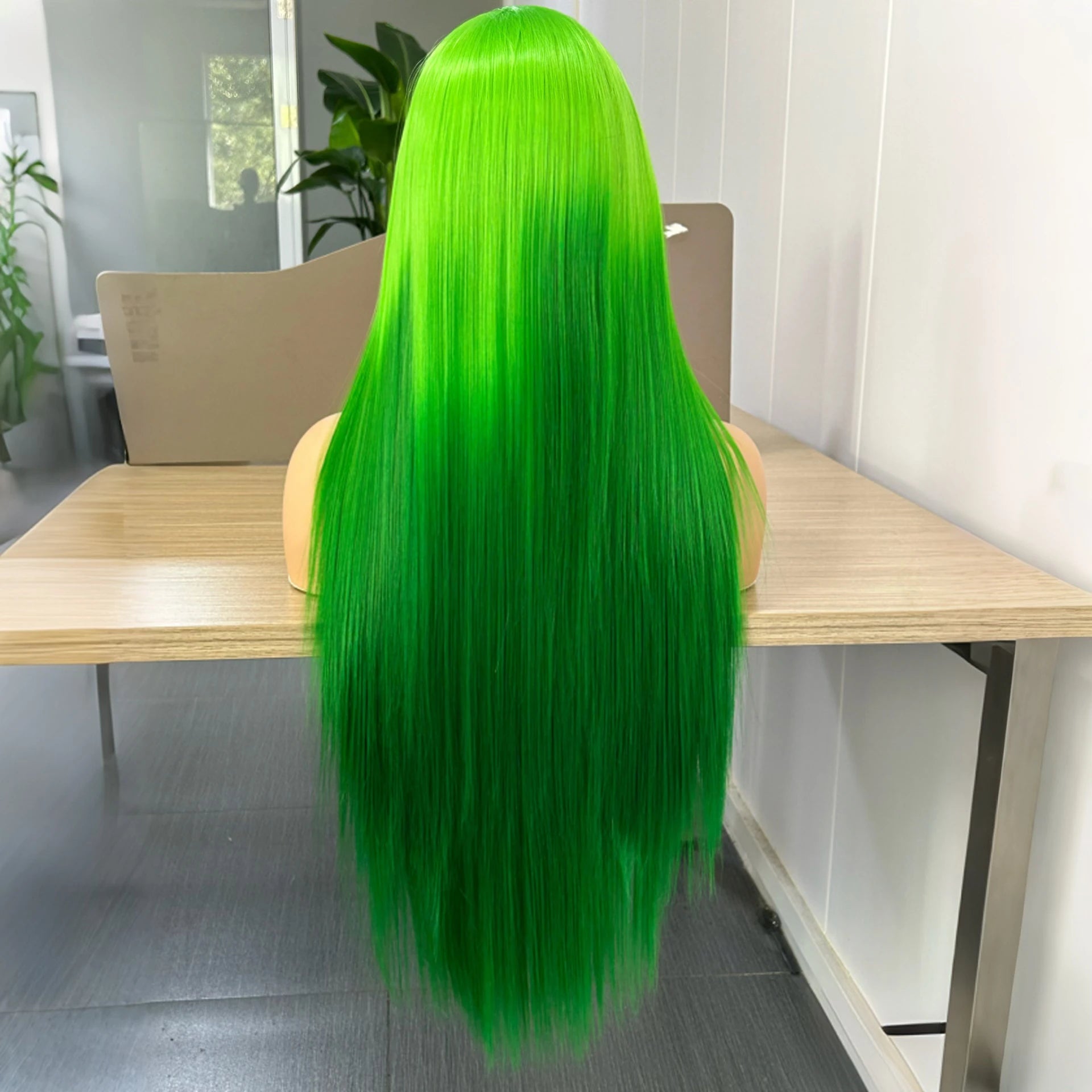 Ombre Wigs for Women Long Silky Straight Synthetic Hair Free Part Yaki Highlight Ombre Green Two Tones 13X4 Lace Glueless Wig