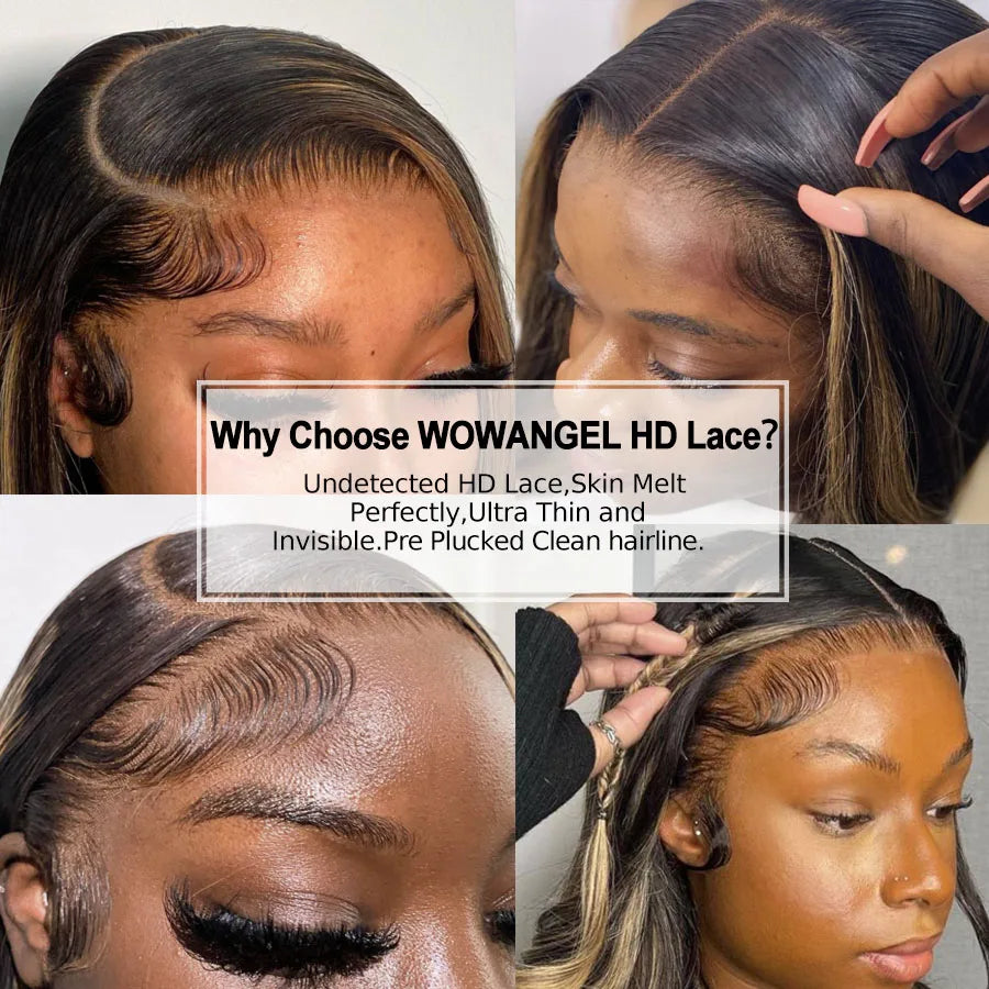 Wowangel Ombre Brown Hair 13x6 HD Lace Front Wig Highlight Wigs Body Wave Human Hair Wigs Melt All Skins Natural Scalp For Woman