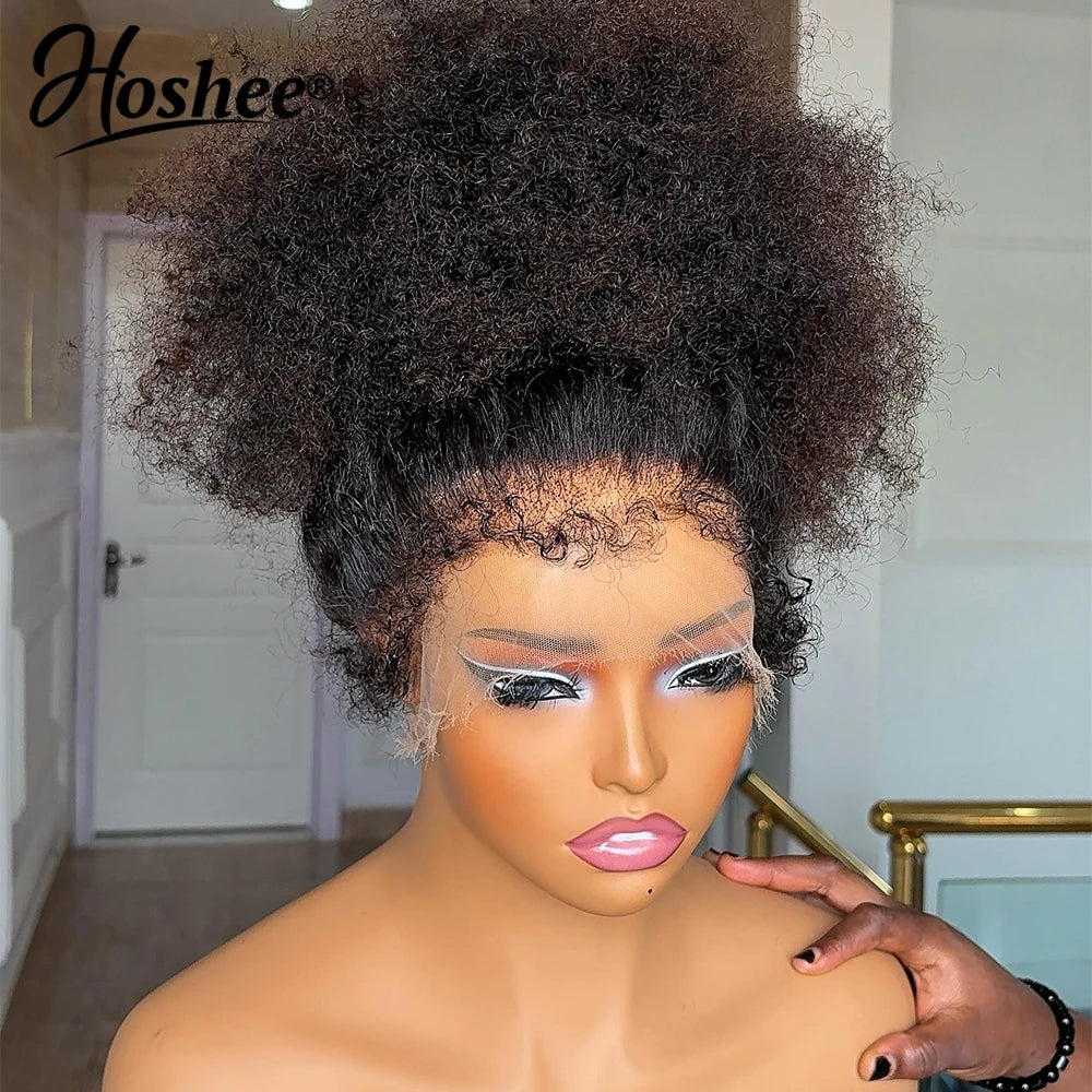 Mongolian Afro Curly Glueless 5x5 Lace Closure Human Hair Wig 360 Full Lace Wig With 4c Edges Higher Density Remy Human Hair 250