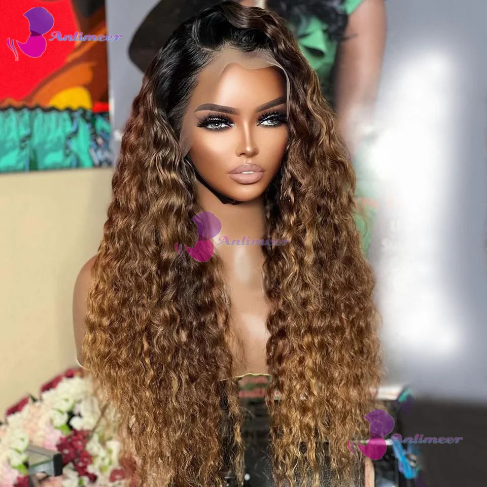 #4T27 Transparent Silk Top Lace Frontal Curly Human Hair Wigs Highlights Honey Blonde Pre Plucked 4x4 Lace Closure Wig For Women