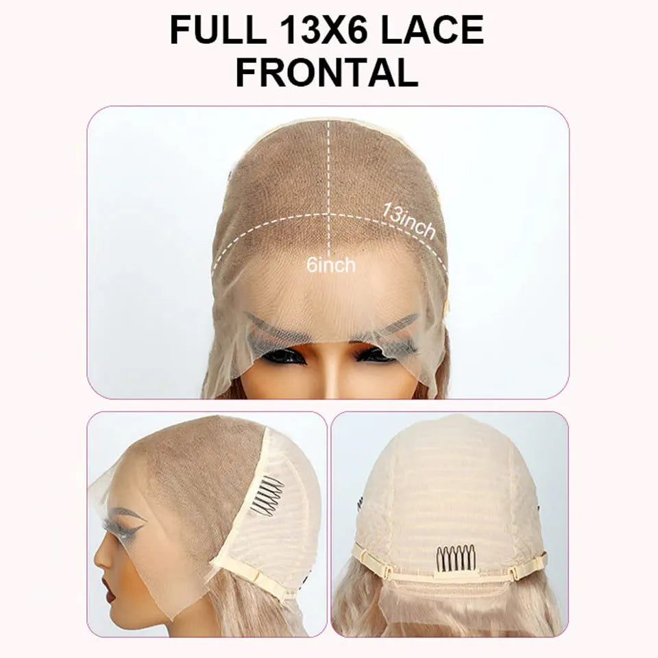 250% 3D Body Wave Ash Blonde 13x6 Lace Frontal Human Hair Wig Pre Plucked Brazilian Colored 13x4 HD Transparent Lace Front Wigs
