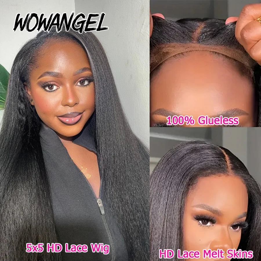 Kinky Straight Wear & Go Glueless Wig 5X5 HD Lace Closure Wigs Human Hair Pre Plucked Natural Scalp Brazilian Hair For Women