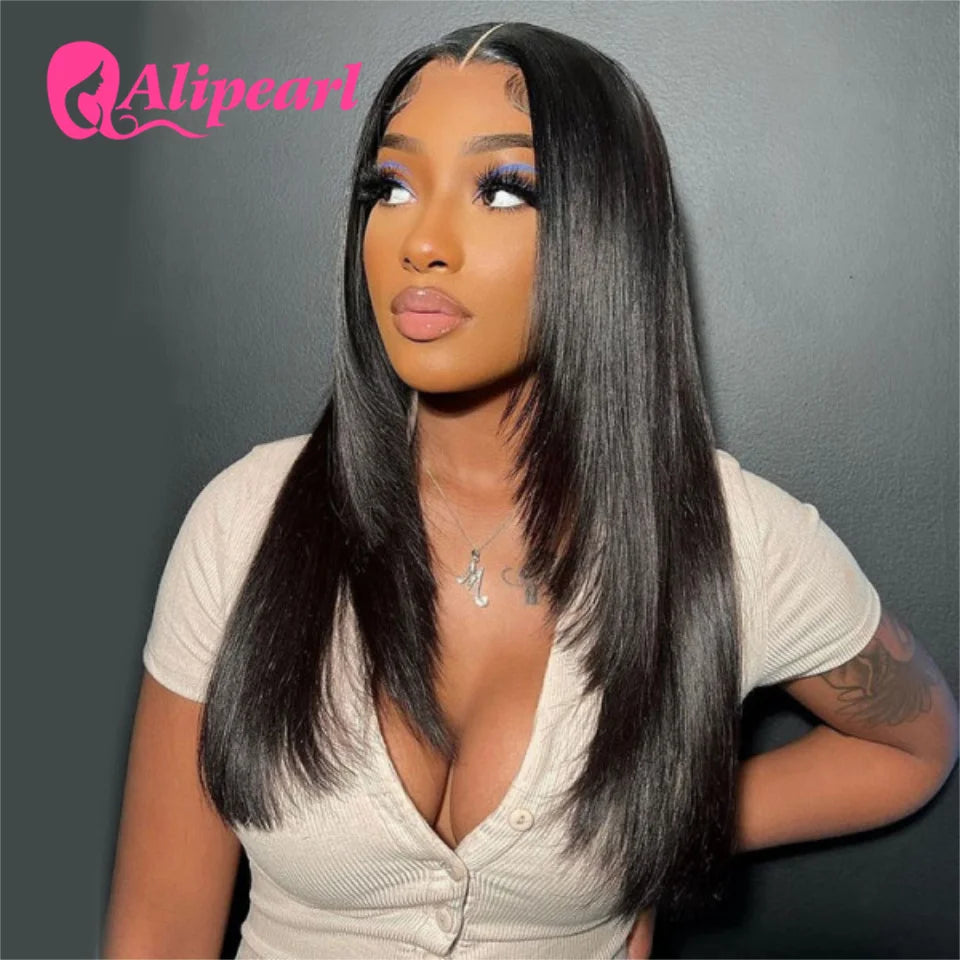 Ali Pearl Straight Layered Cut Human Hair Wigs Brazilian Straight 5x5 Lace Closure Wig for Women Pre Plucked &Pre Cut Lace