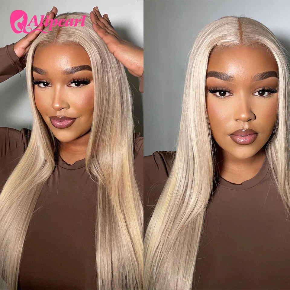 AliPearl Hair P18/613 Lace Front Wig Human Hair Highlight Straight Transparent Lace Front Wig For Women Peruvian 5x5 Closure Wi