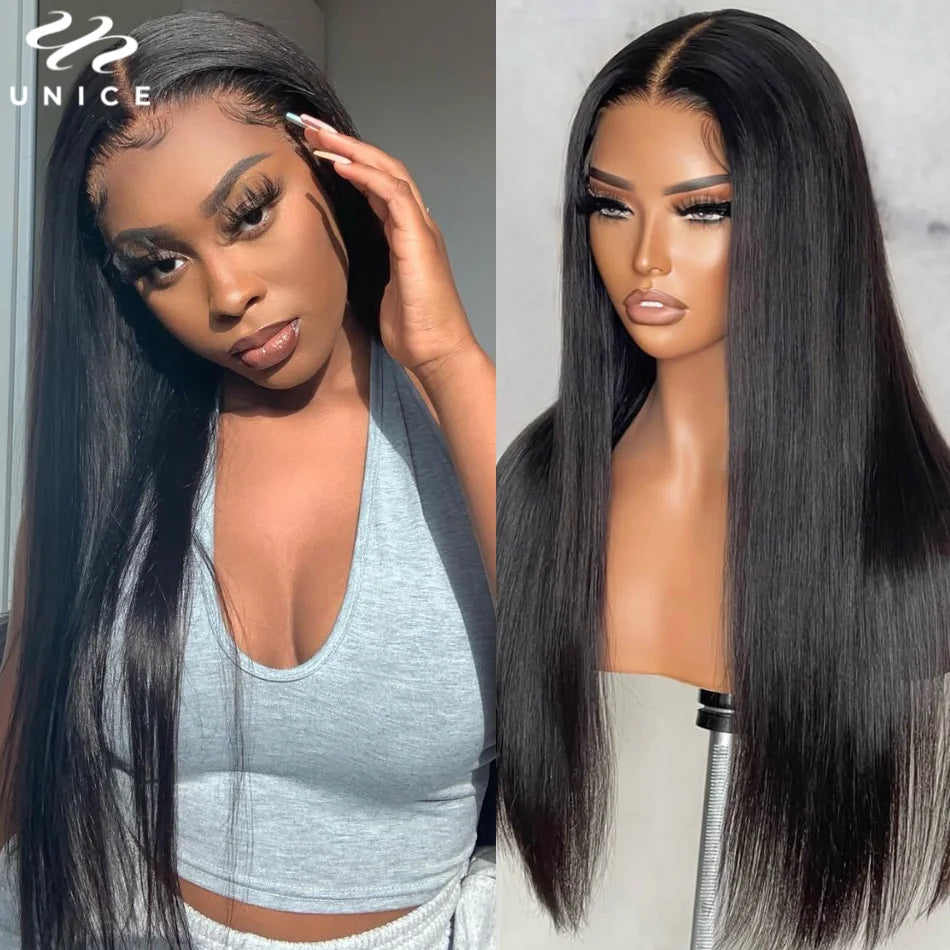 UNice Extra-Long 30Inch Pre Everything 13x4 Lace Frontal Wig With Drawstring Straight Human Hair Glueless Wig 150% Density