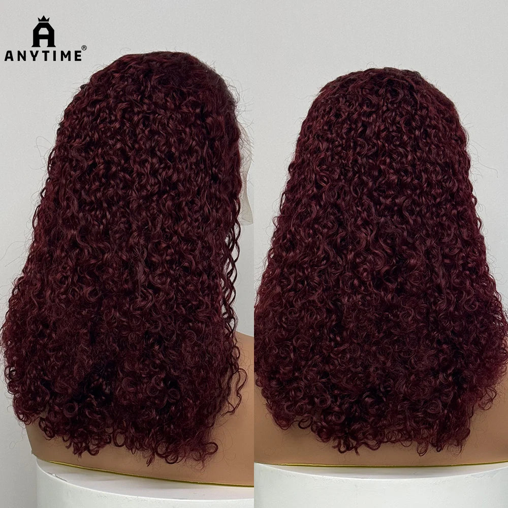 300% Density Burmese Pixie Cut Kinky Curly Human Hair Wig 99J Highlight 13x4 Transparent Lace Front Wig for Black Women 16 inch