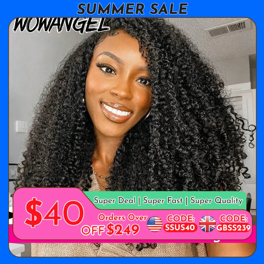 Kinky Curly Half Wig Human Hair Wear&Go Glueless Wigs Curly 3 In 1 Flip Over Wigs With Drawstring Headband Wig Beginner Friendly