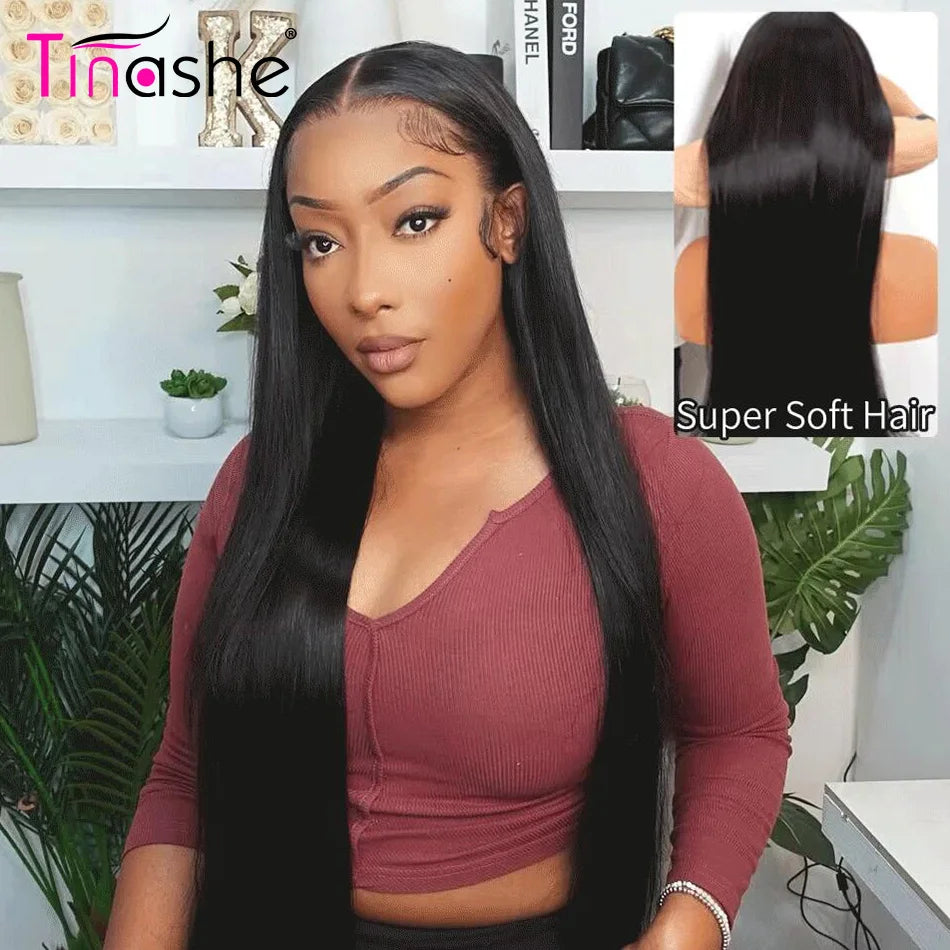 Tinashe Pull&Go Glueless Wig Human Hair 13x6 Bone Straight Lace Frontal Wig Pre Plucked 180 250 Density 6x5 HD Lace Closure Wig