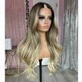 Dark Roots Balayage V Part Wig Human Hair for Women Loose Wave Ash Blonde Hightlight Glueless 1x4 Size U Part Wigs With Clips