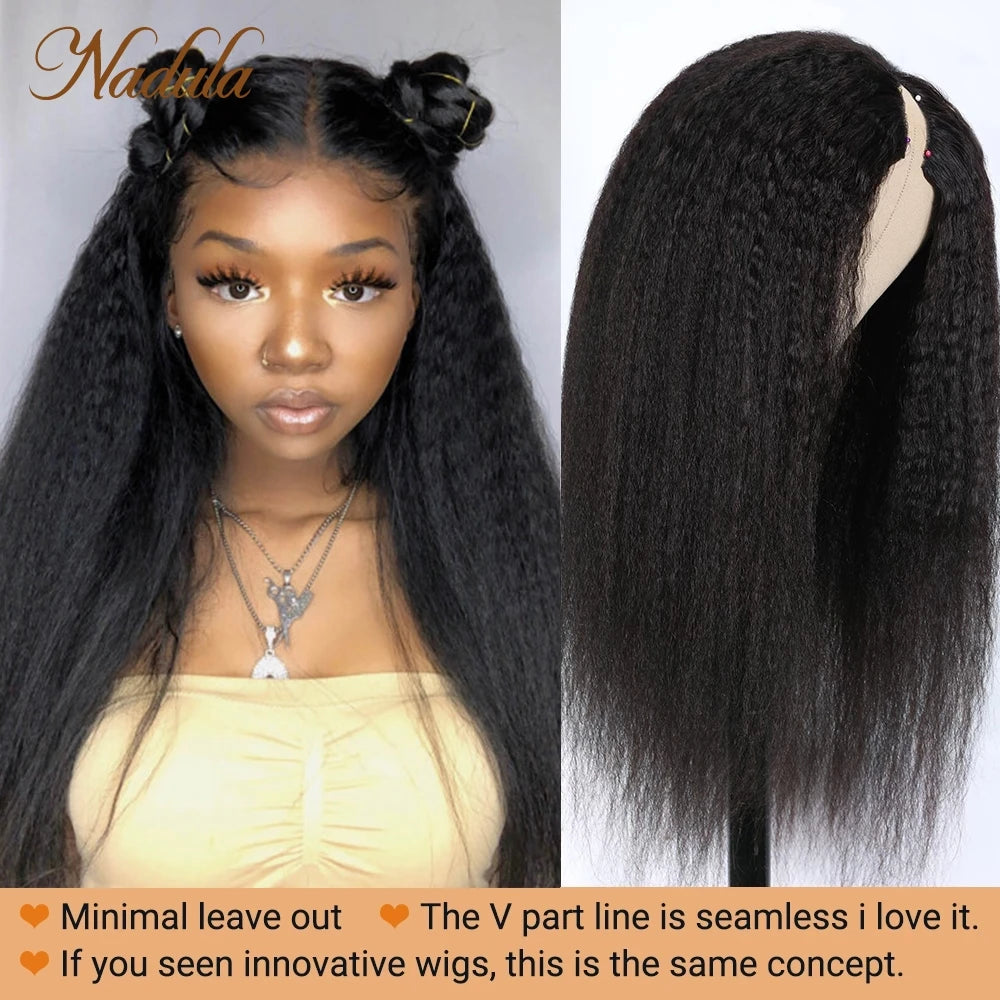Nadula Hair Kinky Straight V Part Wig Human Hair Brazilian Hair Wigs V Shape  Human Hair Wigs No Leave Out