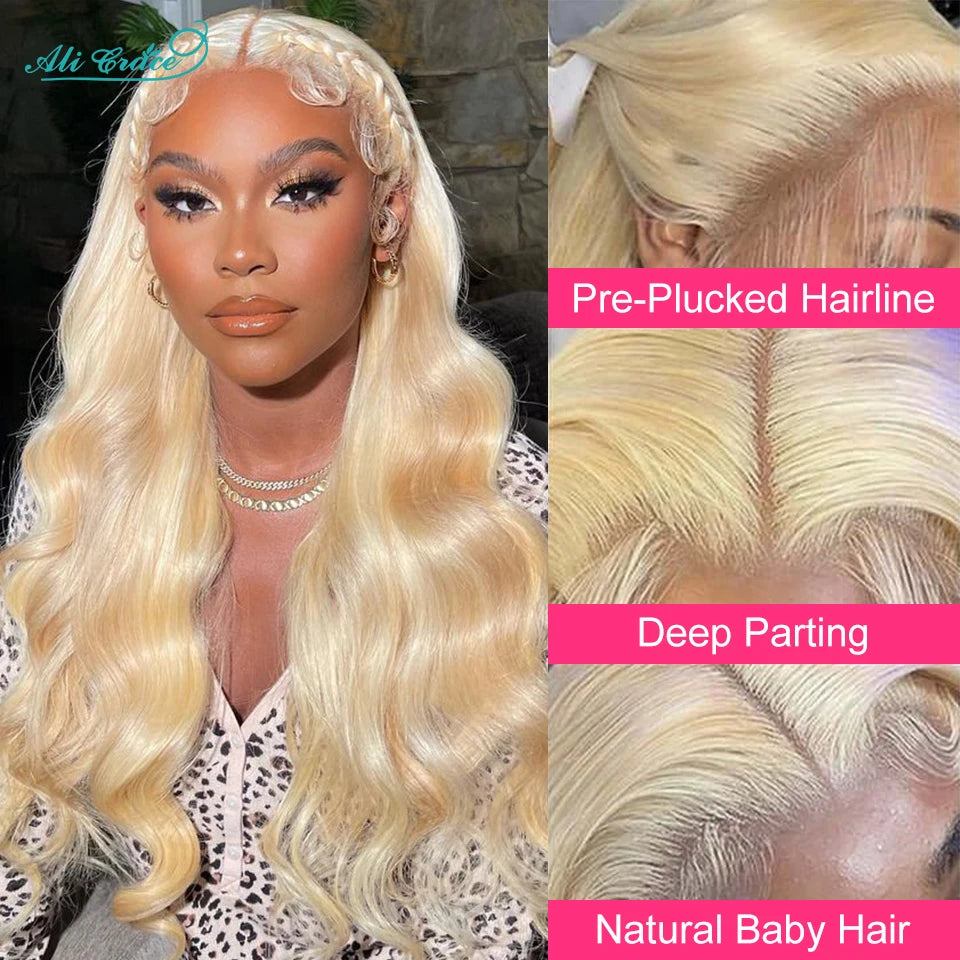 AliGrace Hair Body Wave 613 Blonde Lace Front Wig Human Hair Wigs Full 13x4 Transparent Lace Frontal Wig Pre-Plucked Hairline