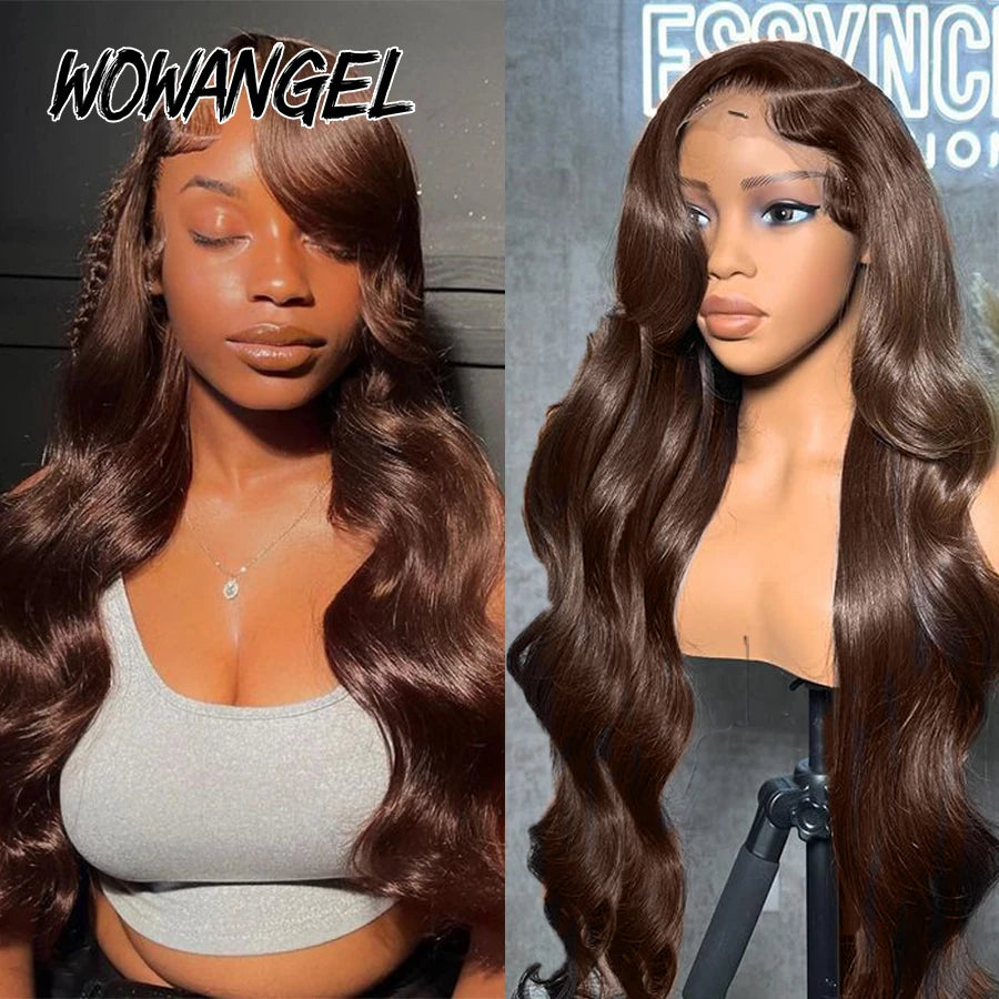 Wow Angel Chocolate Brown Glueless Wig 5x5 HD Lace Closure Body Wave Wigs Human Hair Wig Natural Scalp Melt Skins Wear To Go Wig