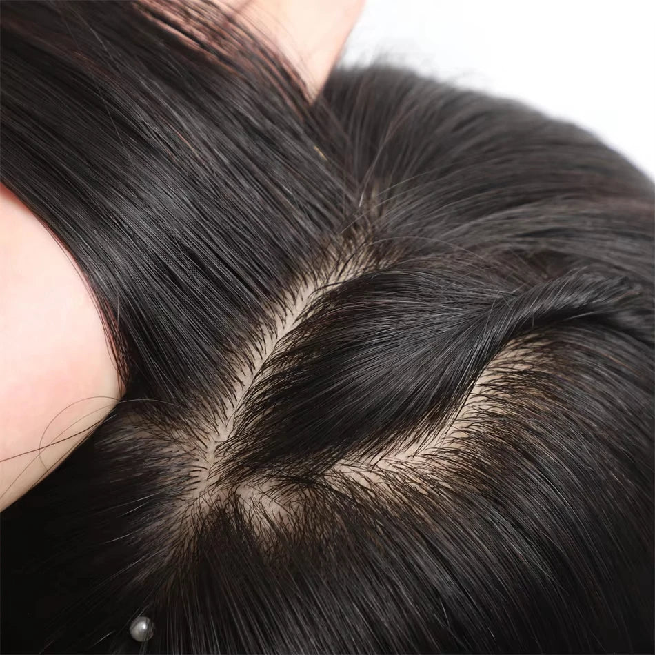 Silk Base Wigs Full Hand Tied Wig with PU Front 24" Real Virgin Layer European Human Hair Wig with Bangs Silk Base Wig for Women