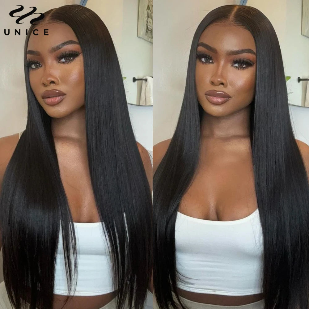 UNice Extra-Long 30Inch Pre Everything 13x4 Lace Frontal Wig With Drawstring Straight Human Hair Glueless Wig 150% Density