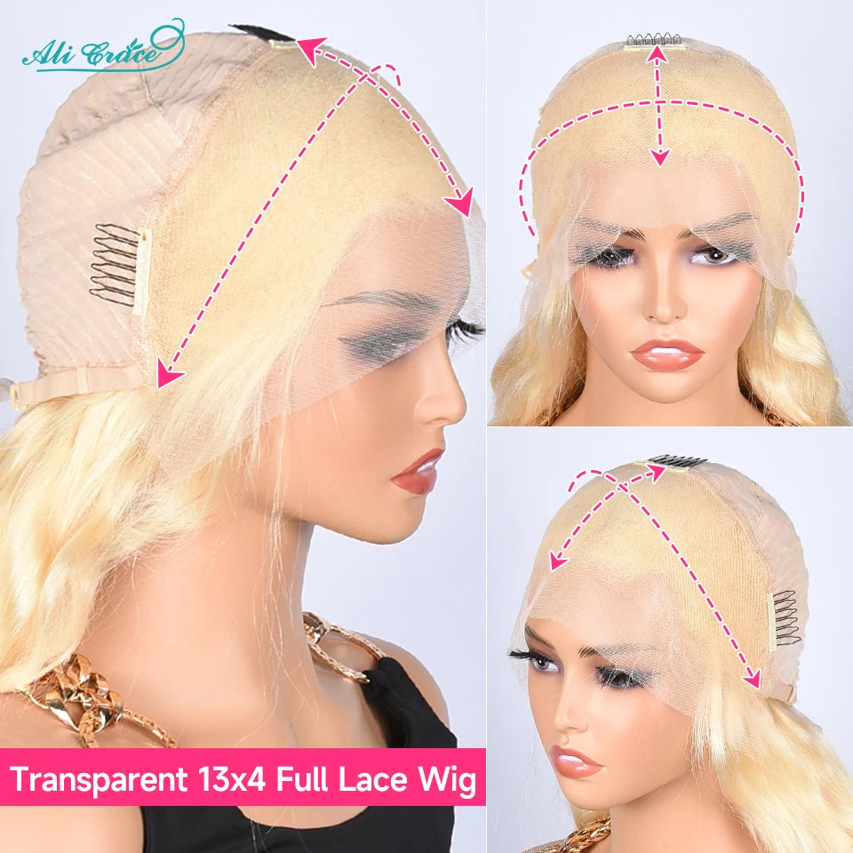 AliGrace Hair Body Wave 613 Blonde Lace Front Wig Human Hair Wigs Full 13x4 Transparent Lace Frontal Wig Pre-Plucked Hairline