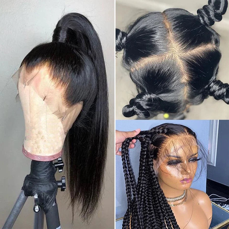 Full 360 Frontal Lace Wig Straight HD Transparent 13x4 Lace Front Wig Preplucked With Baby Hair Brazilian Remy Human Hair Lemoda