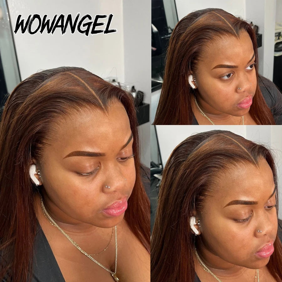 Wow Angel Chocolate Brown Colored 13x6 HD Lace Front Wig Straight Wigs Glueless Human Hair Wig Weargo Wig Melt Skin For Woman