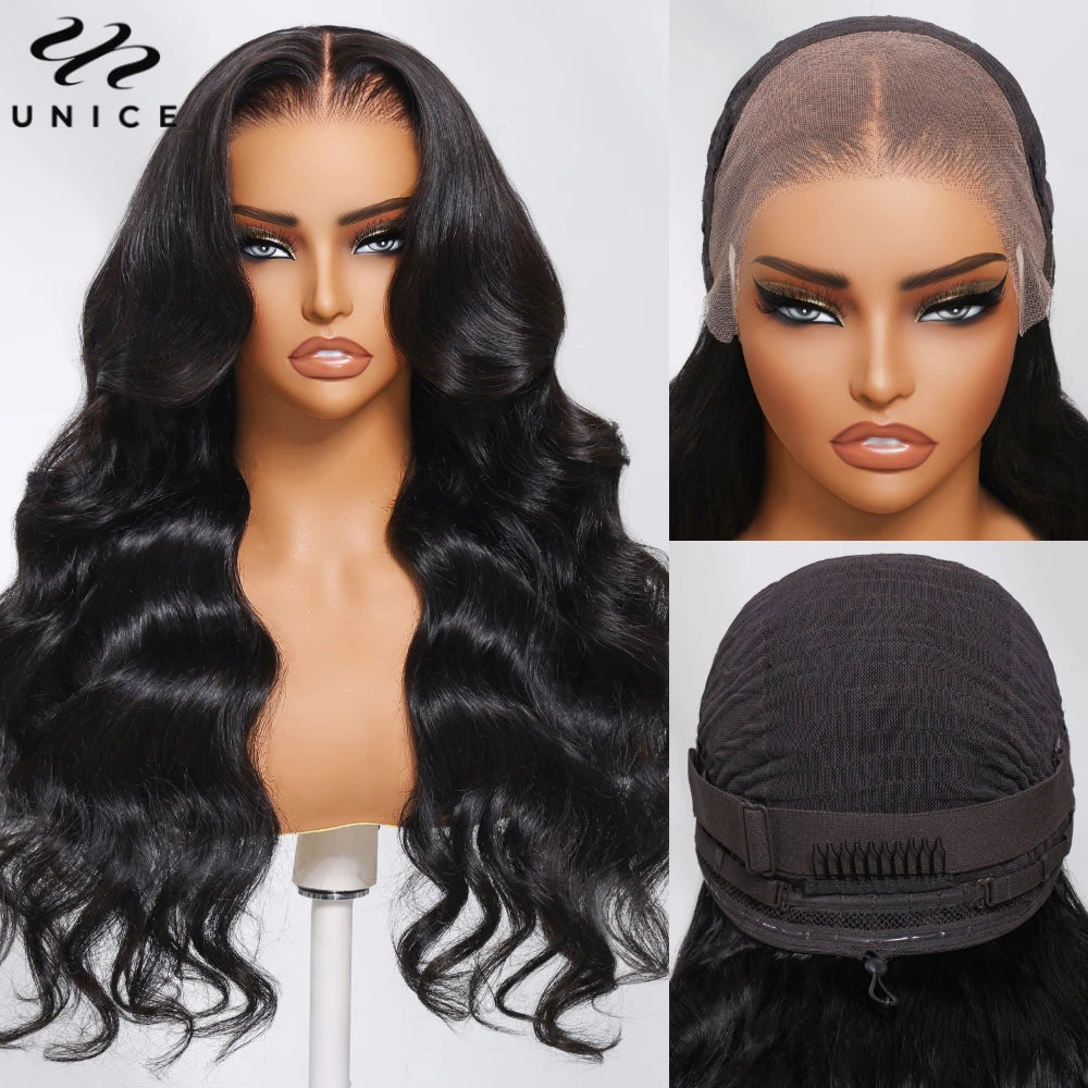 UNice Hair Upgrade Drawstring 13x4 Body Wave Human Hair Lace Frontal Wig Pre Cut Pre Bleached Pre Plucked Lace Wigs 150% Density