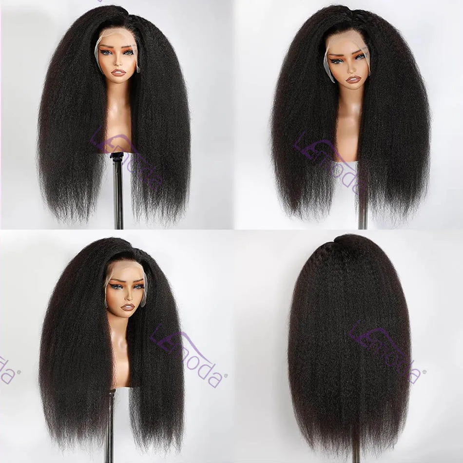13x6 Full Frontal Human Hair Wig Kinky Straight Wig Transparent Lace PrePlucked Full 13x6 Lace 12A Virgin Human Hair Wigs Lemoda