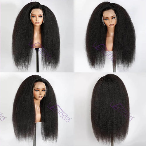 13x6 Full Frontal Human Hair Wig Kinky Straight Wig Transparent Lace PrePlucked Full 13x6 Lace 12A Virgin Human Hair Wigs Lemoda