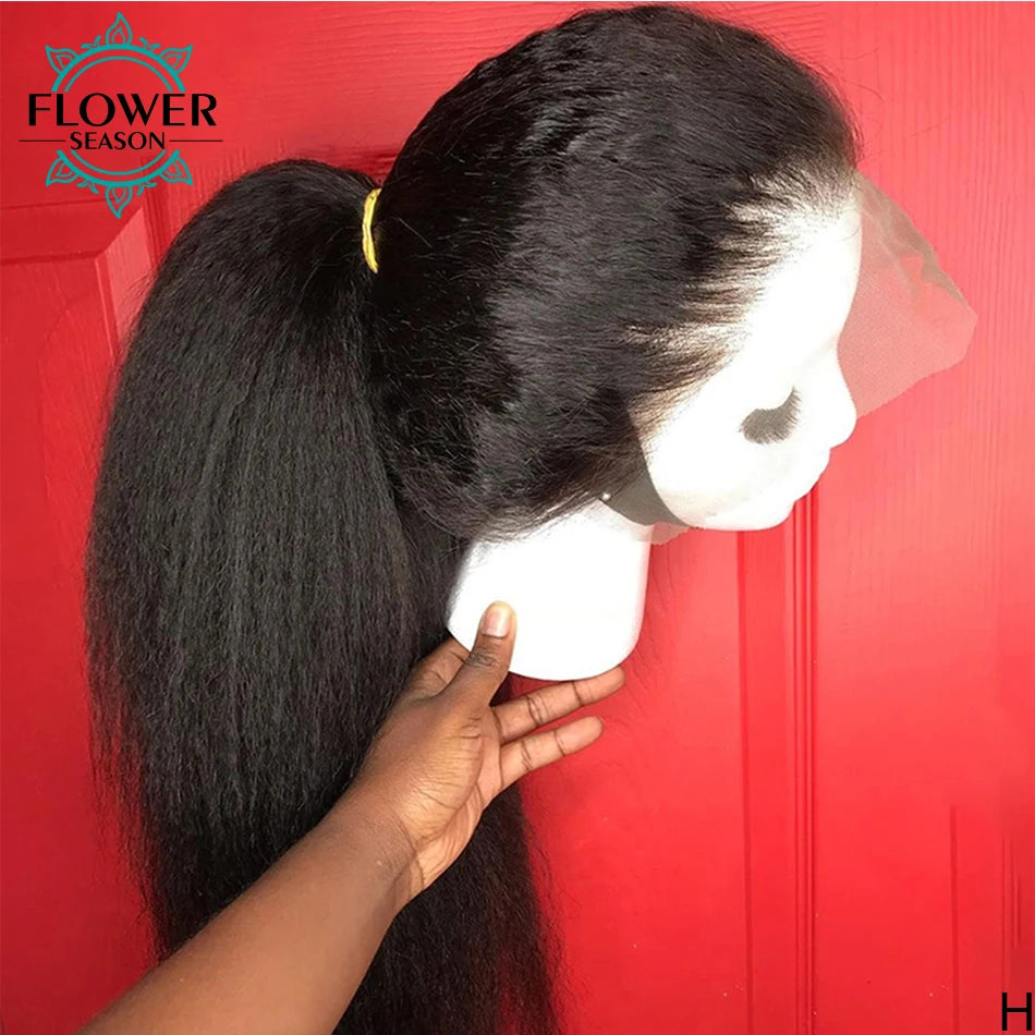 Kinky Straigt Full Lace Wig HD Lace Human Hair 360 Lace Frontal Wigs Preplucked for Black Women Kinky Straight Wig 150Density