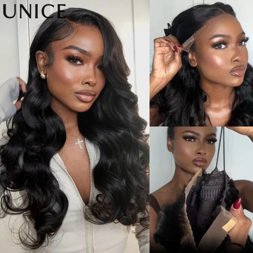 UNice 13x4 Lace Frontal Pre Cut Pre Bleached Pre Plucked Body Wave Human Hair Glueless Wig Ready To Wear 250% Density