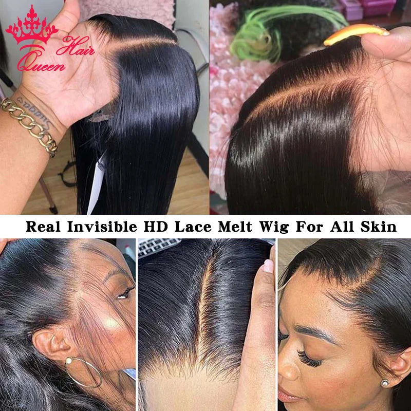 HD 360 Frontal Lace Wig Raw Human Hair Invisible Melt Skin HD Lace Wig Straight High Ponytail Available Natural Look Queen Hair