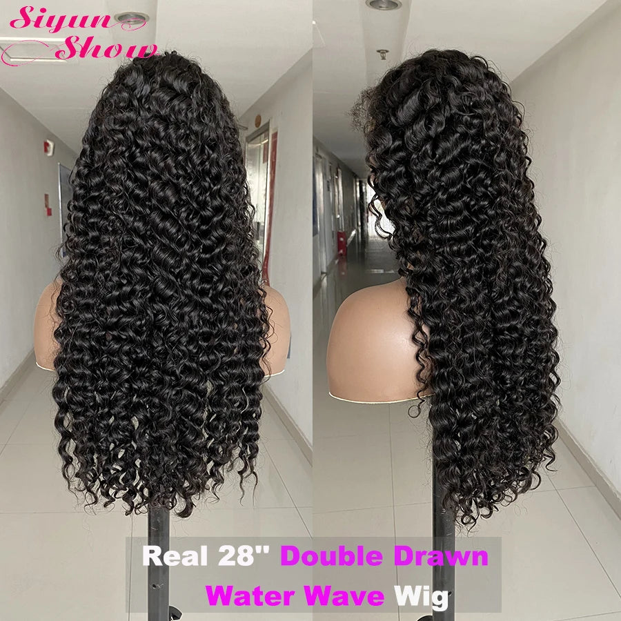 Double Drawn Water Wave Frontal Wig 13X4 HD Lace Frontal Wigs Curly Human Hair Wigs Pre Plucked Real 5X5 HD Lace Closure Wig