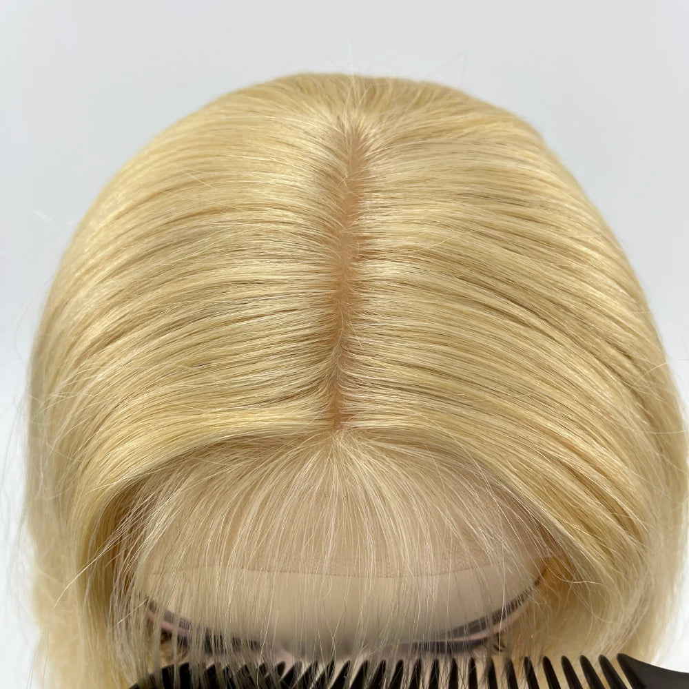 Full Lace Silk Top Wig 613 Light Blonde Natural Wave Brazillian Remy Hair Wig Transparent Lace Silk Base Wigs Glueless