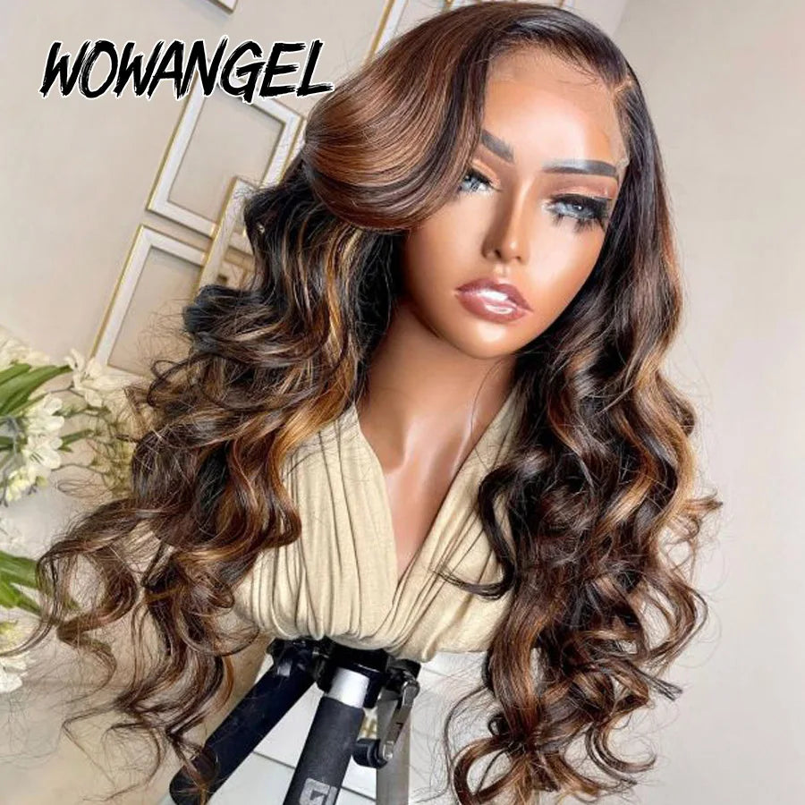 WOWANGEL Bye Bye Knots Wigs 1B30 Highlight HD Lace Closure Wig Body Wave Human Hair Wig Ready to Go Glueless Wig Bleached Knots