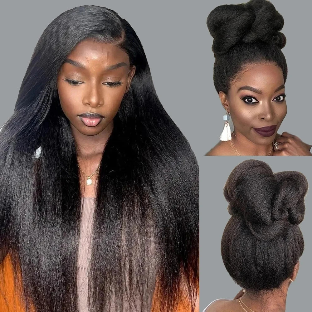 Kinky Straight 360 Full Lace Wig Human Hair PrePluck Invisible Strap Snug Fit 360 Frontal Wig Brazilian Glueless Lace Front Wig