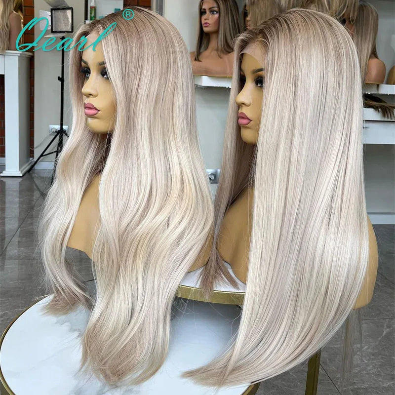 Full Lace Wig Real Human Hair Lace Frontal Wig HD Icy Ash Blonde Loose Body Wave Virgin Brazilian Hair Lace Front Wig 180% Qearl