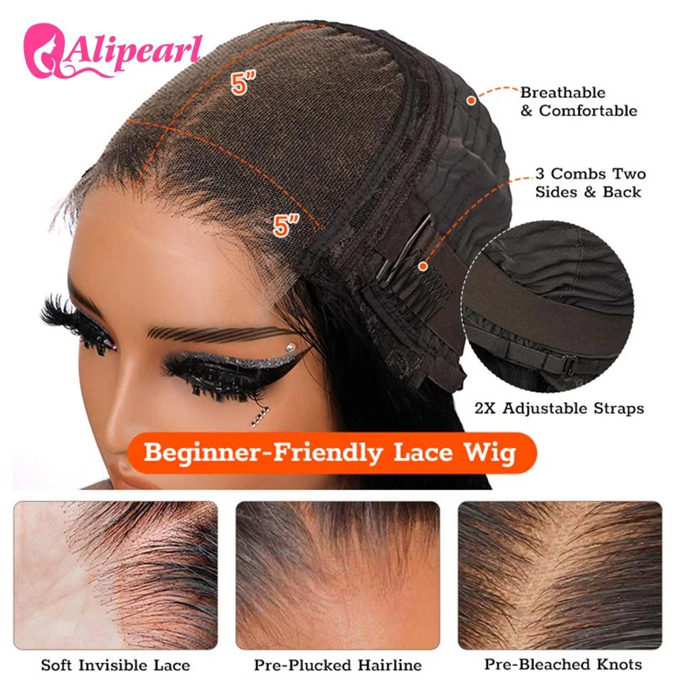 Ali Pearl Real HD Lace Front Human Hair Wigs Deep Wave HD Human Hair Wig Peruvian Pre-Plucked 5x5 Closure Wig For Woman