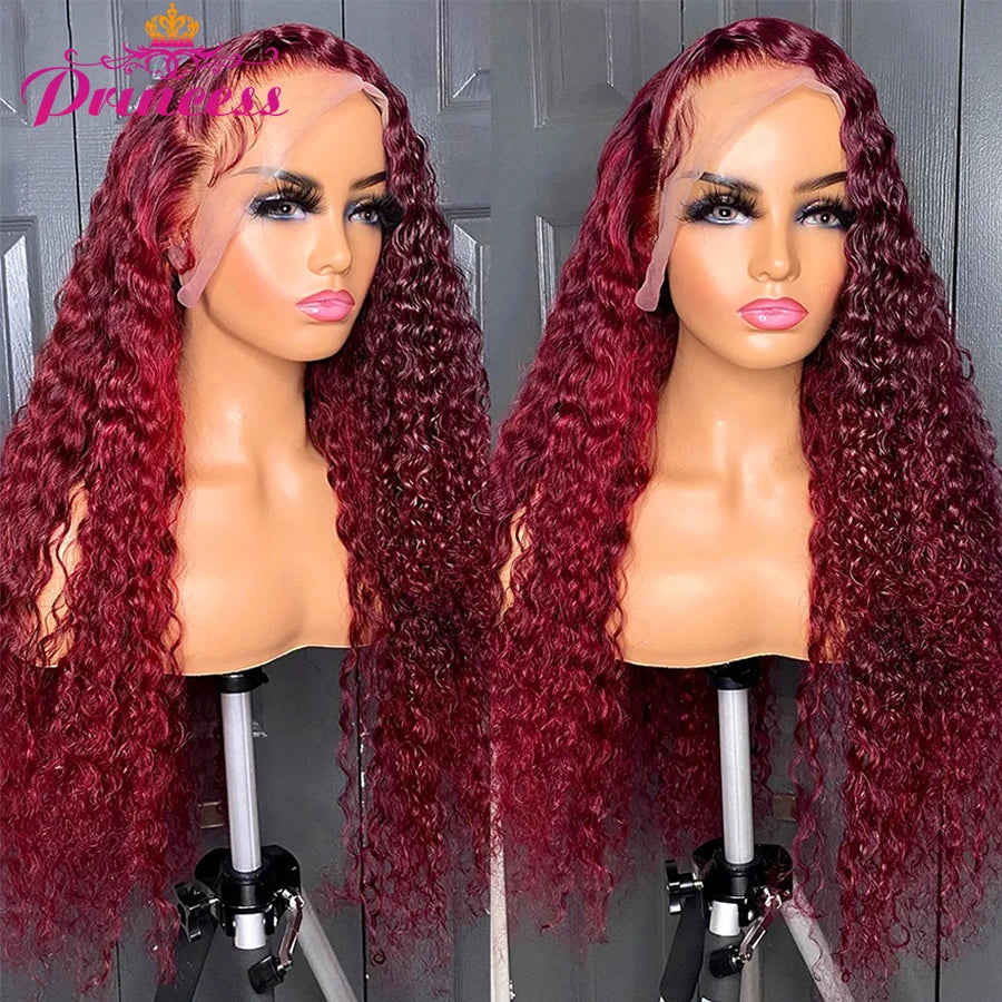 Princess Hair 99J Lace Front Human Hair Wig 13x4/13x6 HD Transparent Burgundy Deep Wave Lace Frontal Wig For Black Women