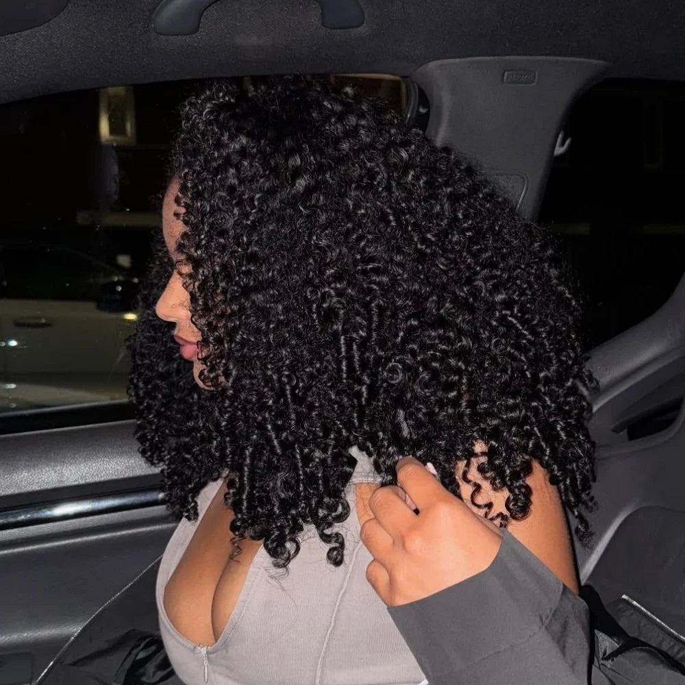 Human Hair Half Wig Kinky Curly Burmese Pixi Curly Half Wig For Women Ready To Wear 3 In 1 Flip Over Natural Black Glueless Wigs