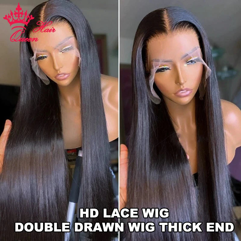 Queen Hair Bone Straight Real HD Lace Double Drawn FULL END Vietnamese Raw Hair Straight Pre Plucked Frontal Closure Wig